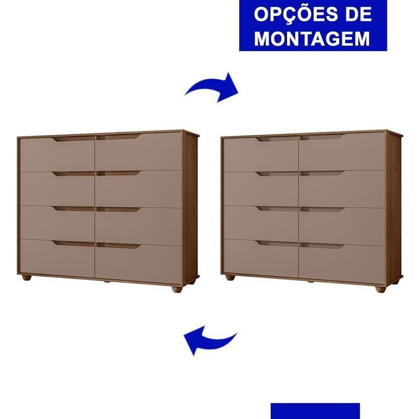 Cômoda Doble 8 Gavetas MDP Nogueira-Capuccino Albatroz Móveis - imagem 4