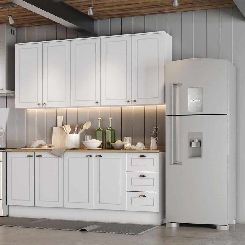 Cozinha Americana 4 Peças Com Balcão 120cm E Tampo 9 Portas 3 Gavetas Branco-nature Móveis Henn - imagem 4
