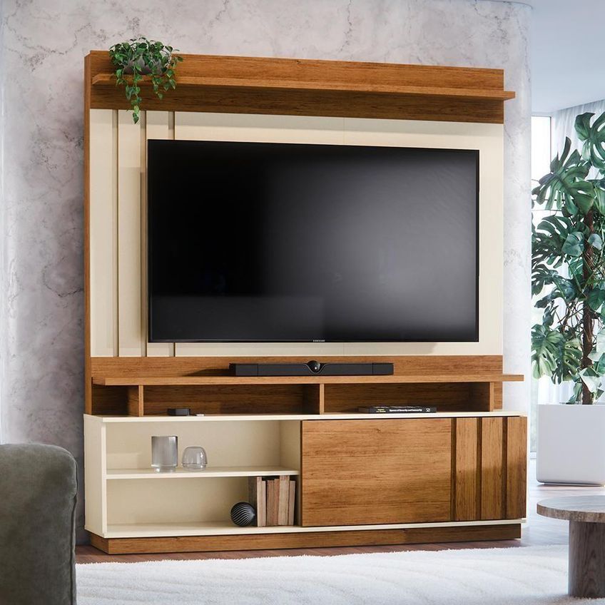 Estante Home Para TV Goiás 1 Porta MDF e MDP 150cm Off White-Canela - imagem 3
