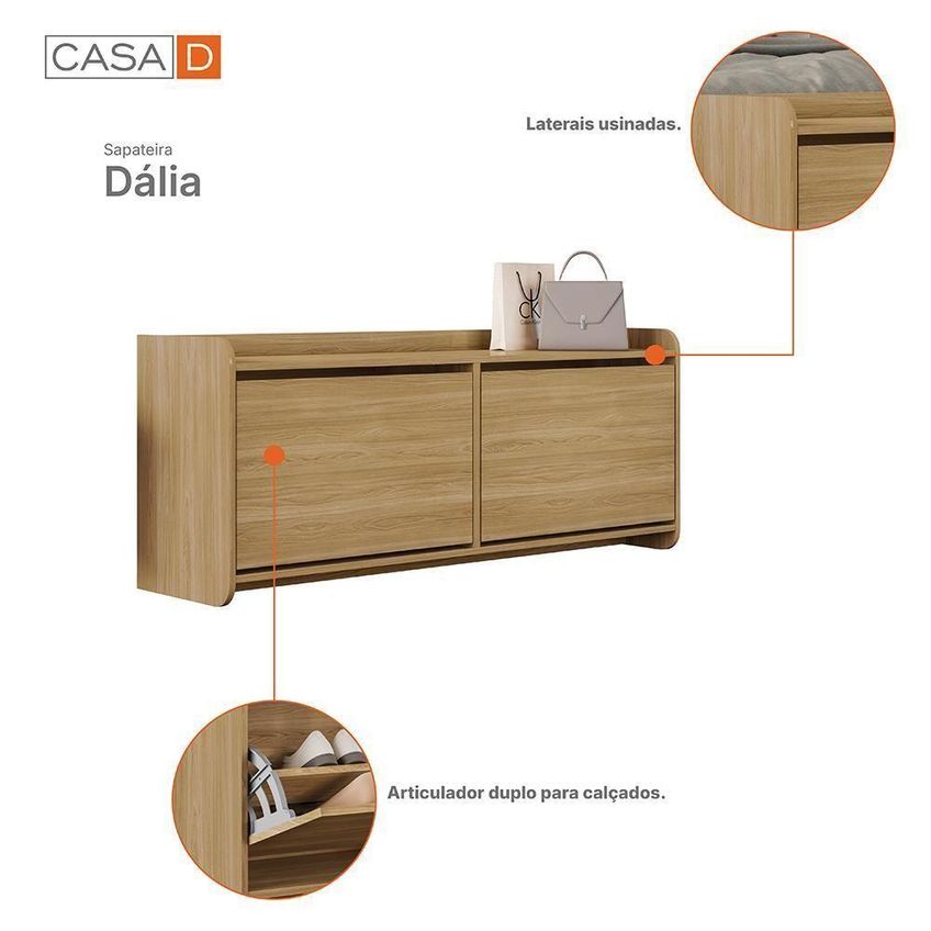 Sapateira Calçadeira Recamier Dália Hannover 2 Portas 130cm MDF-MDP Marrom - imagem 4