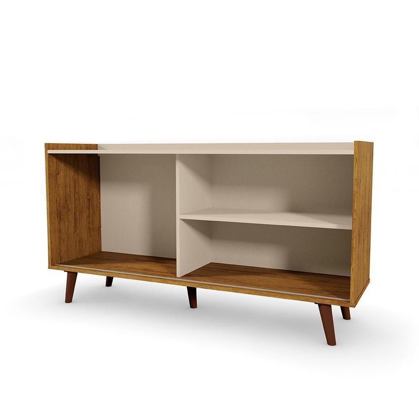Rack Bancada Para TV Até 55" New Austin 135,7cm MDF MDP Pé Palito Porta Correr Pérola Metalizado - imagem 2