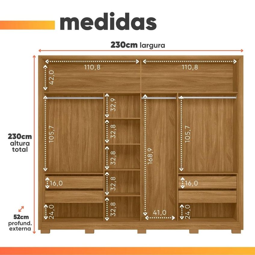 Guarda Roupas Casal Com Espelho 2 Portas 4 Gavetas Frisado Rubi - imagem 3