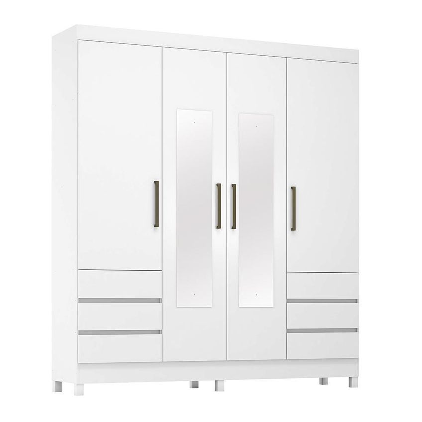 Guarda Roupa Casal Roma 4 Portas De Bater 6 Gavetas Com Espelho Branco Demóbile - imagem 3