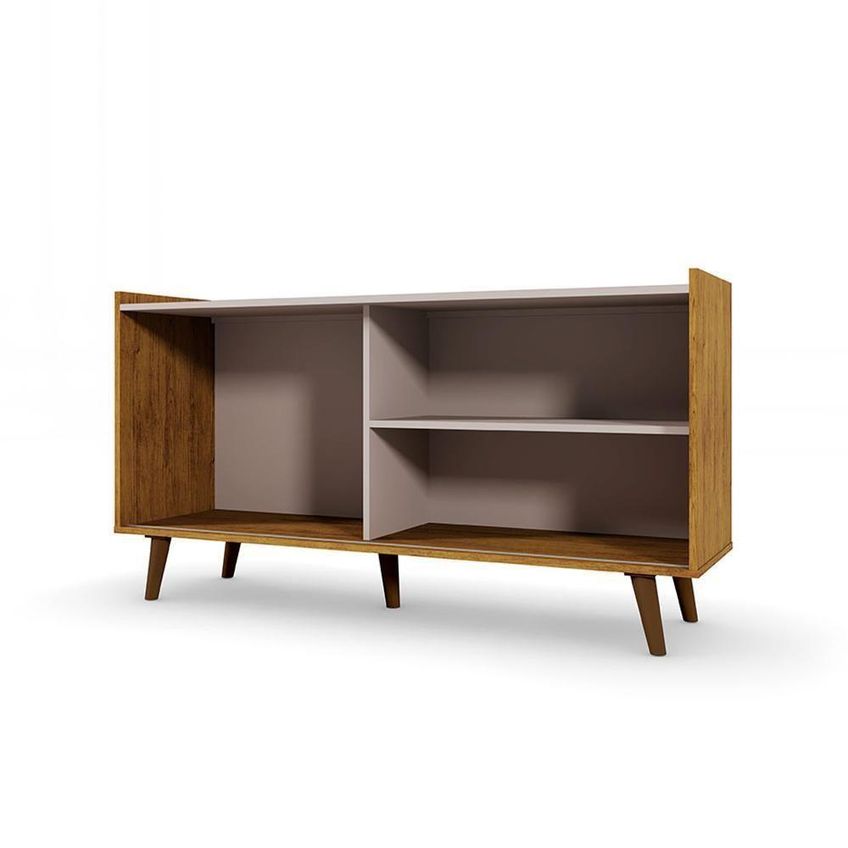 Rack Bancada Para TV 55" New Austin MDF MDP Porta de Correr Grigio Fosco Canela Mbler - imagem 4