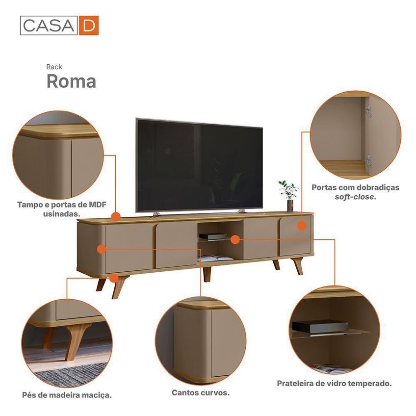 Rack Para TV Roma 60" 217cm MDP Hannover Fendi Casa D Móveis - imagem 3