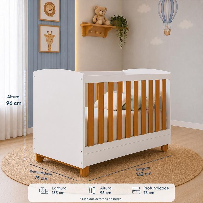 Berço Americano Mini Cama Apolo Com Estrutura Em MDF Branco Savana Reller Móveis - imagem 3