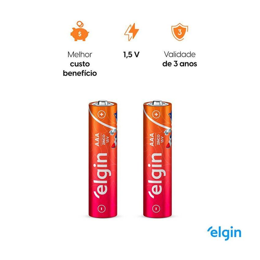 Pilha AAA de Zinco Palito 1.5V Caixa com 40 Unidades para Brinquedos Controles Lanternas Elgin - imagem 3