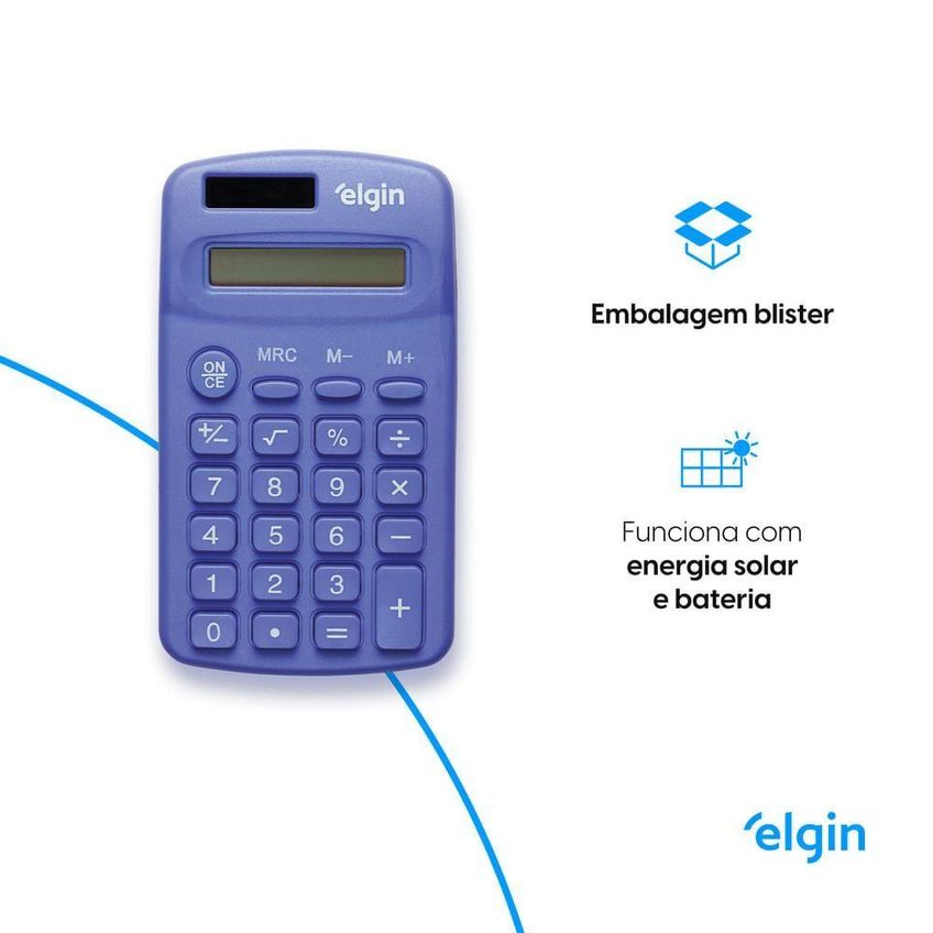 Calculadora De Bolso Elgin 8 Dígitos Desligamento Automático Visor Lcd Azul - imagem 3