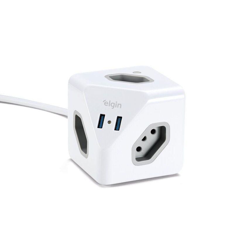 Extensão Elétrica Cubo 3 Tomadas 2 Portas USB 10A 2P T Bivolt Elgin - imagem 3