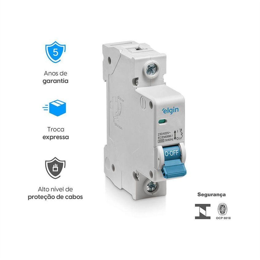 Mini Disjuntor Monopolar Curva C MCB 3kA 1 Polo 16A Bivolt Elgin - imagem 2