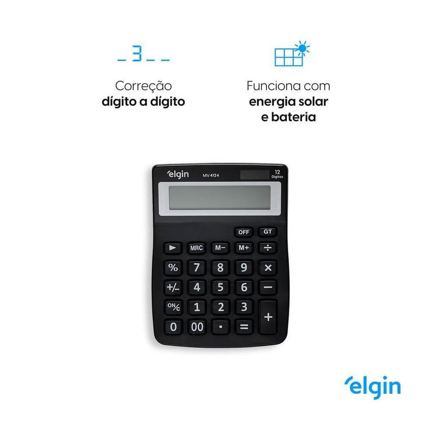 Calculadora De Mesa Elgin MV4124 12 Dígitos Função Correção Preto - imagem 2