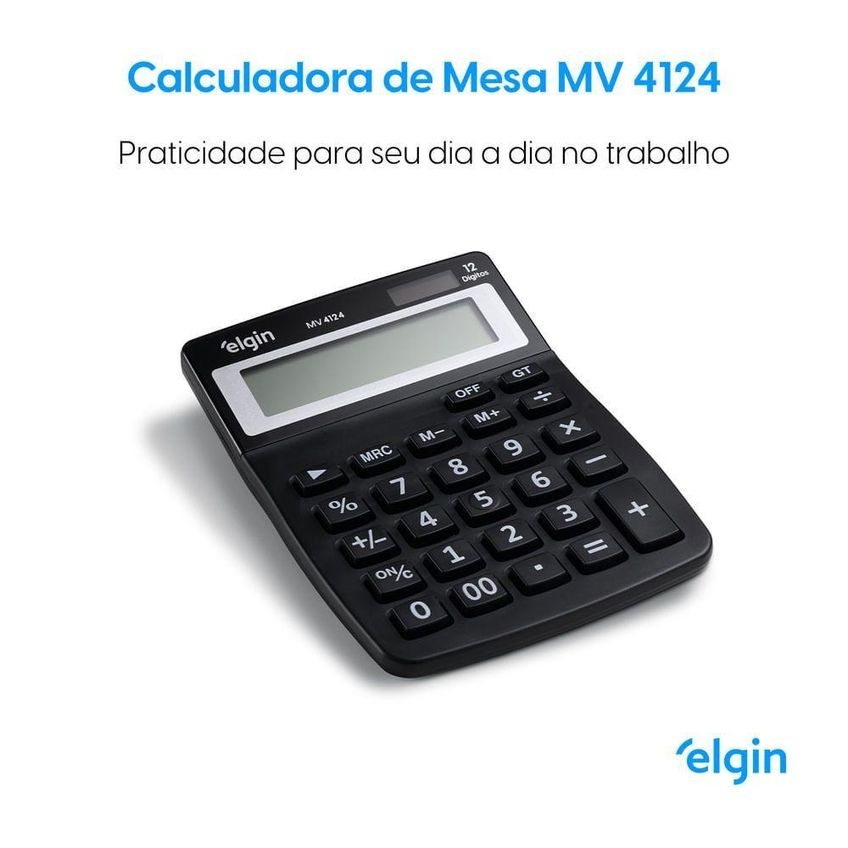 Calculadora De Mesa Elgin MV4124 12 Dígitos Função Correção Preto - imagem 3