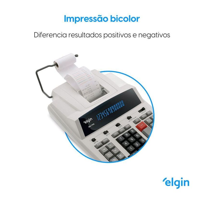 Calculadora Com Impressão Elgin Mb 7142 14 Dígitos Bicolor Bivolt - imagem 3