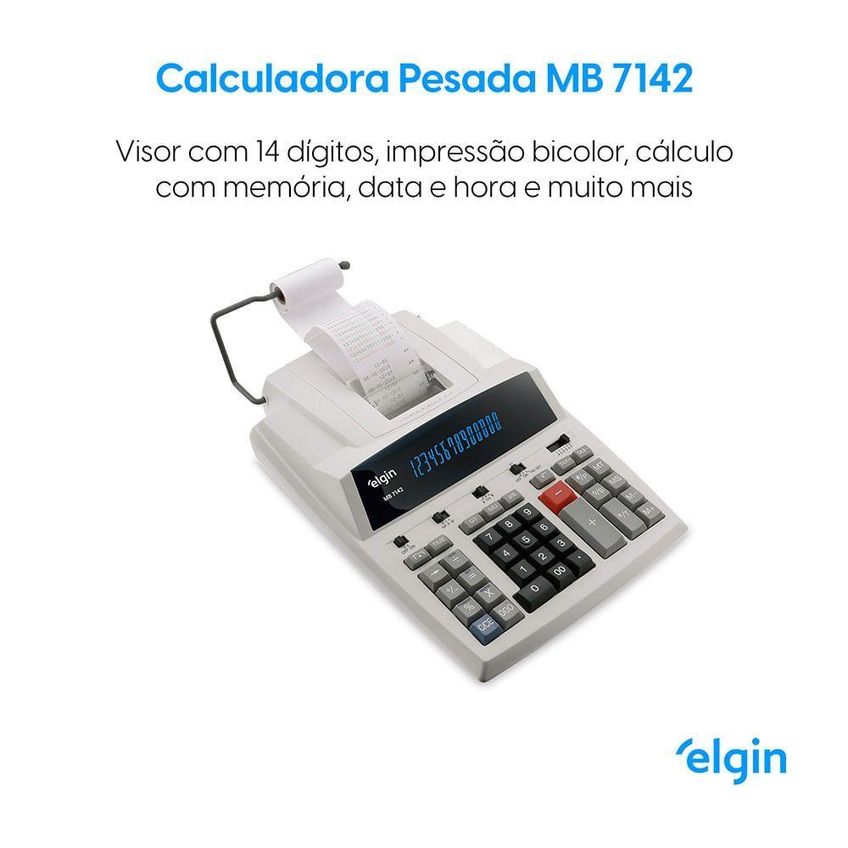 Calculadora Com Impressão Elgin Mb 7142 14 Dígitos Bicolor Bivolt - imagem 4