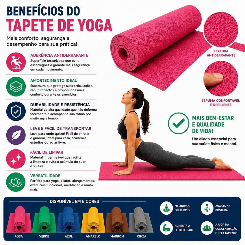 Tapete De Yoga Profissional Antiderrapante Para Pilates Alongamento Ginástica Cinza NBR Utimix - imagem 3