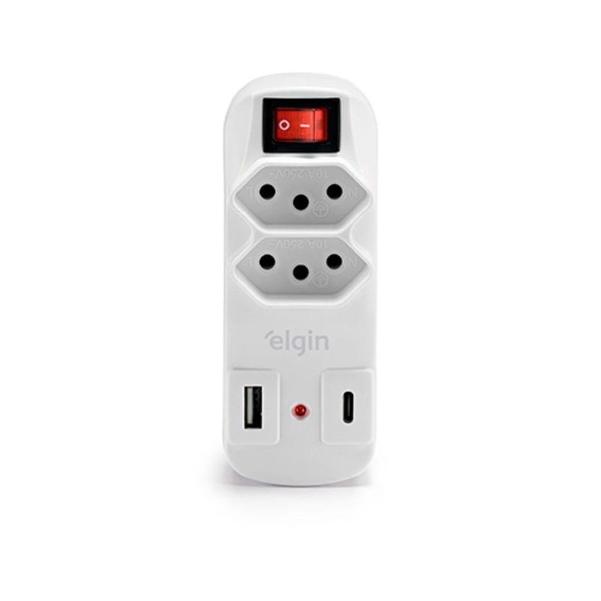 Protetor De Linha 2 Tomadas 2p-t 10a 2 Usb Bivolt Carregamento Rápido Elgin - imagem 3