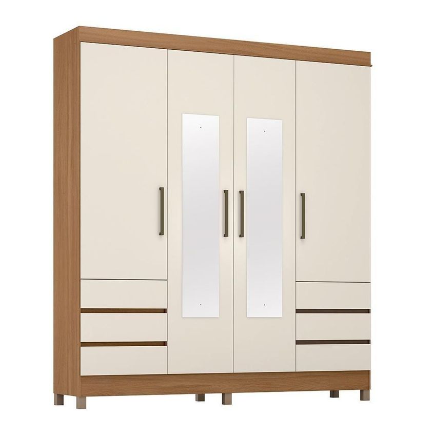 Guarda Roupa Casal Roma 4 Portas De Bater 6 Gavetas Com Espelho Amêndola Off White Demóbile - imagem 2