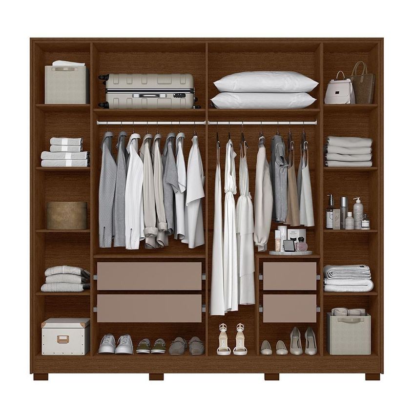 Guarda Roupa Casal Deville Ripado 6 Portas 4 Gavetas MDP Nogueira-Capuccino Albatroz Móveis - imagem 3
