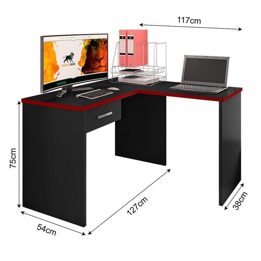 Mesa De Canto Para Computador Desk Drx-9000 1 Gaveta Mdp 127cm Preto-vermelho - imagem 2