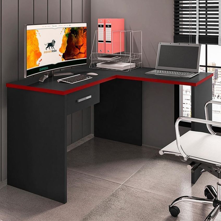 Mesa De Canto Para Computador Desk Drx-9000 1 Gaveta Mdp 127cm Preto-vermelho - imagem 3