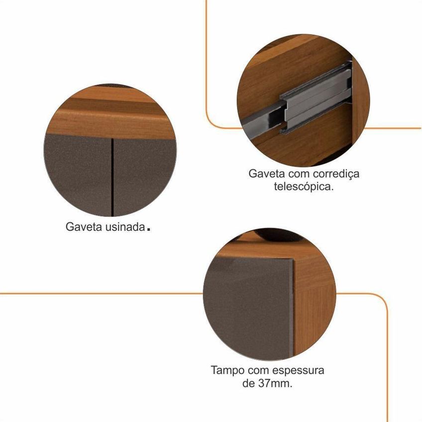 Rack Bancada Eros Para TV 60" 180cm MDF-MDP Cinza Pérola-Noce Casa D Móveis - imagem 4