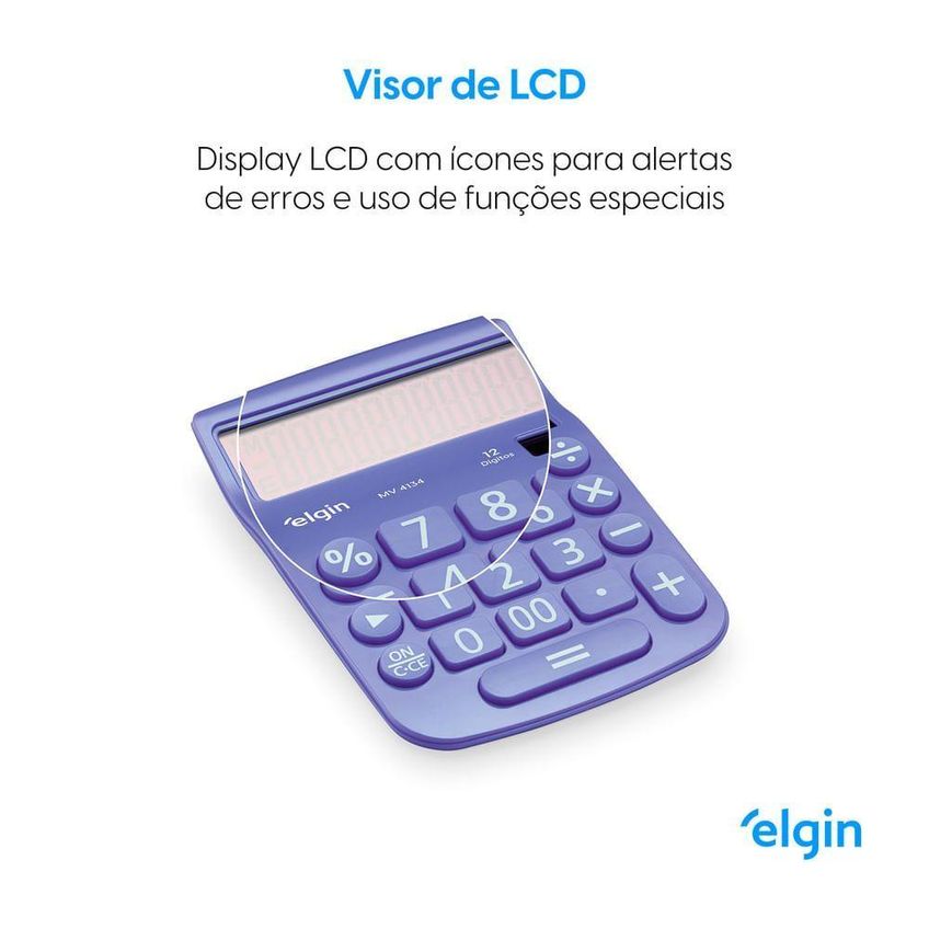 Calculadora De Mesa Elgin MV4134 12 Dígitos Visor Cristal Líquido Azul - imagem 3