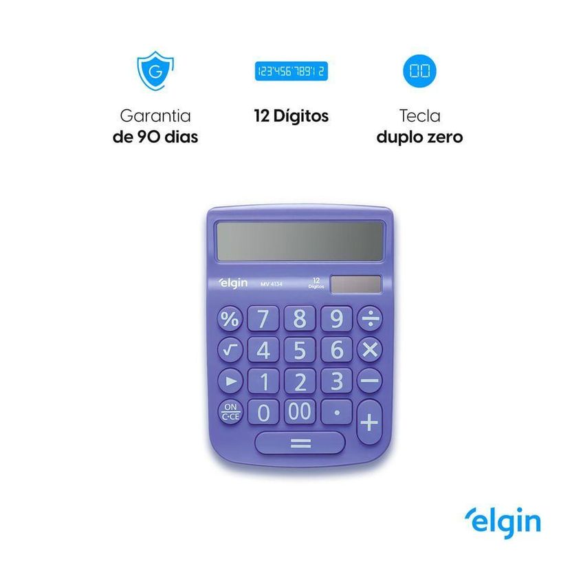 Calculadora De Mesa Elgin MV4134 12 Dígitos Visor Cristal Líquido Azul - imagem 4