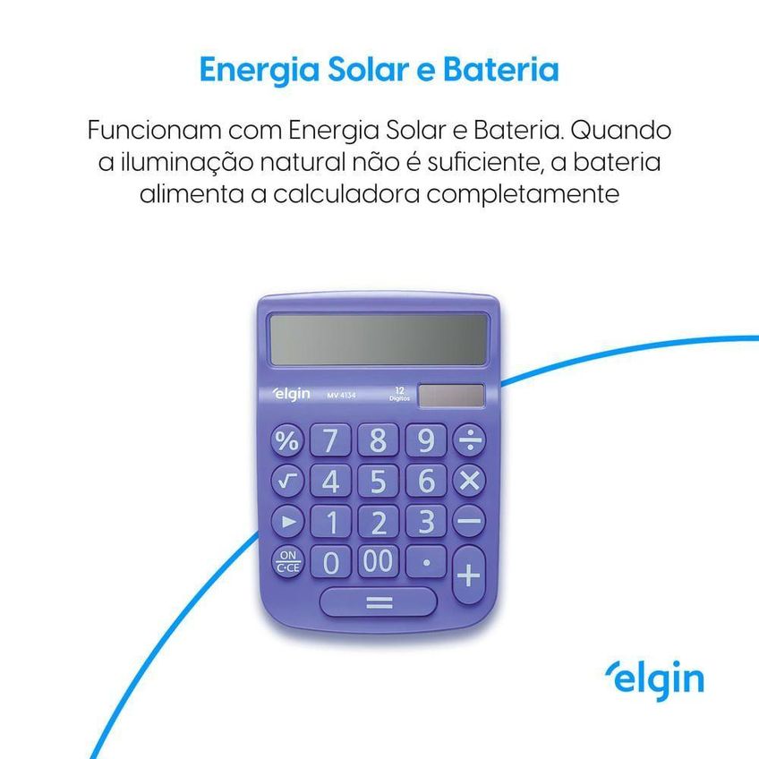 Calculadora De Mesa Elgin MV4134 12 Dígitos Visor Cristal Líquido Azul - imagem 5