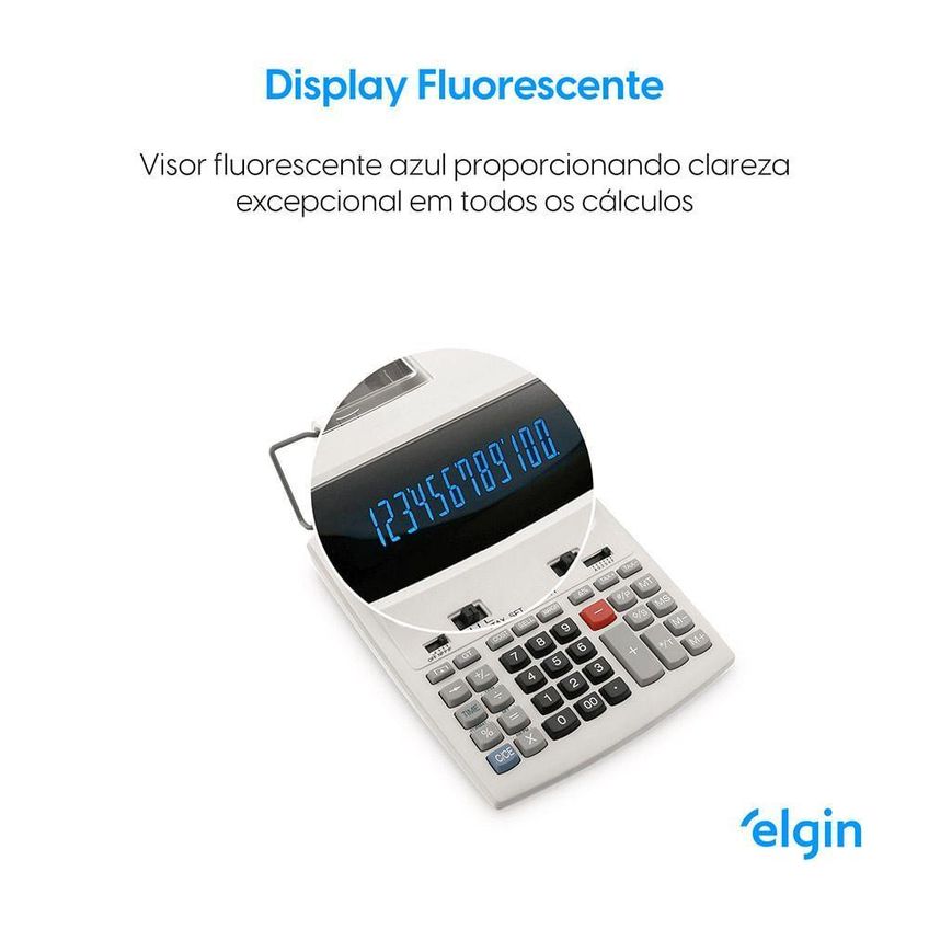 Calculadora De Mesa Com Impressão Elgin Mr 6124 12 Dígitos Display Fluorescente Verde Bivolt - imagem 3