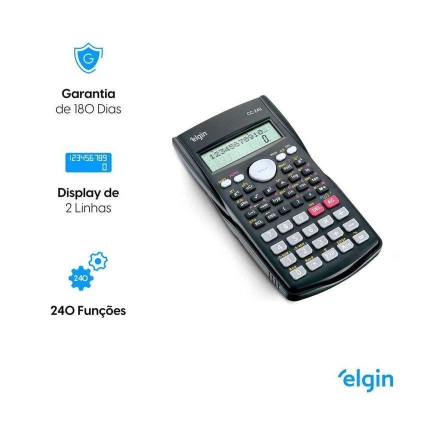 Calculadora Científica Elgin Cc240 240 Funções Display Duplo Tampa Protetora Preto - imagem 3