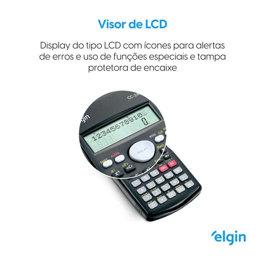 Calculadora Científica Elgin Cc240 240 Funções Display Duplo Tampa Protetora Preto - imagem 4