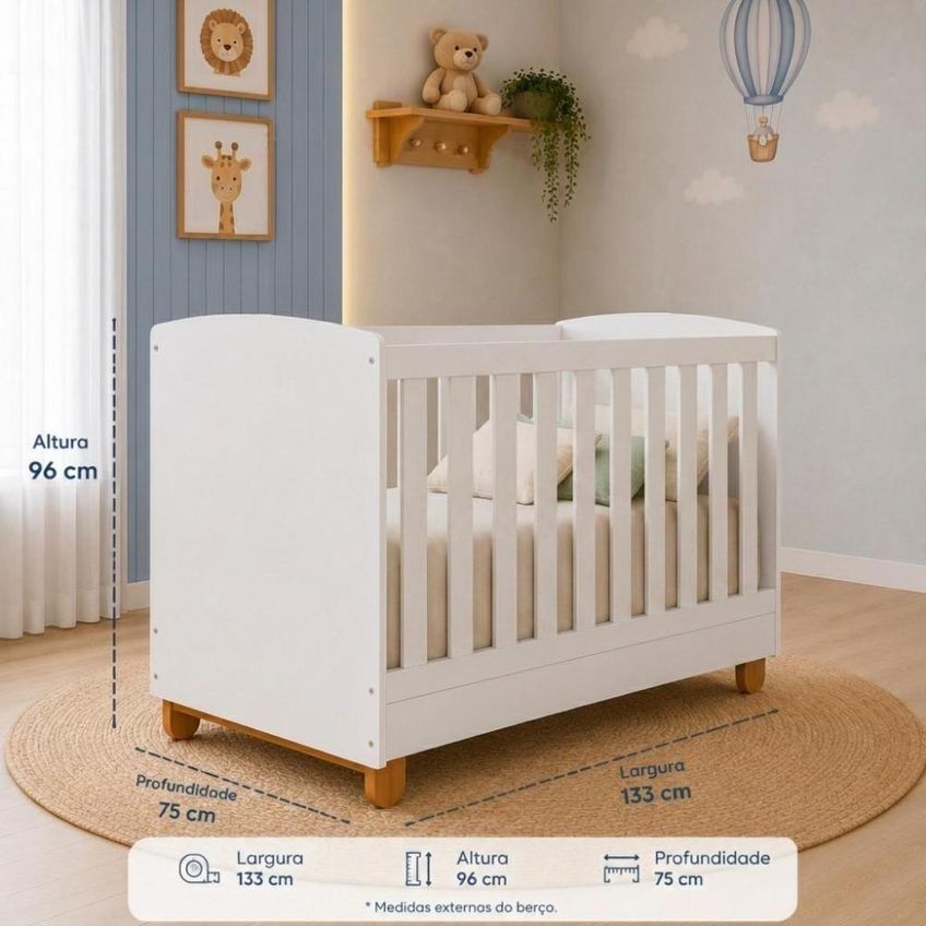 Berço Americano Mini Cama Apolo MDF Com Suporte Para Mosquiteiro Branco Reller Móveis - imagem 3