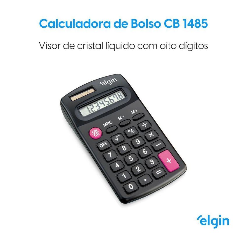 Calculadora De Bolso Elgin CB 1483 8 Dígitos 4 Operações Básicas Alimentação Solar - imagem 4
