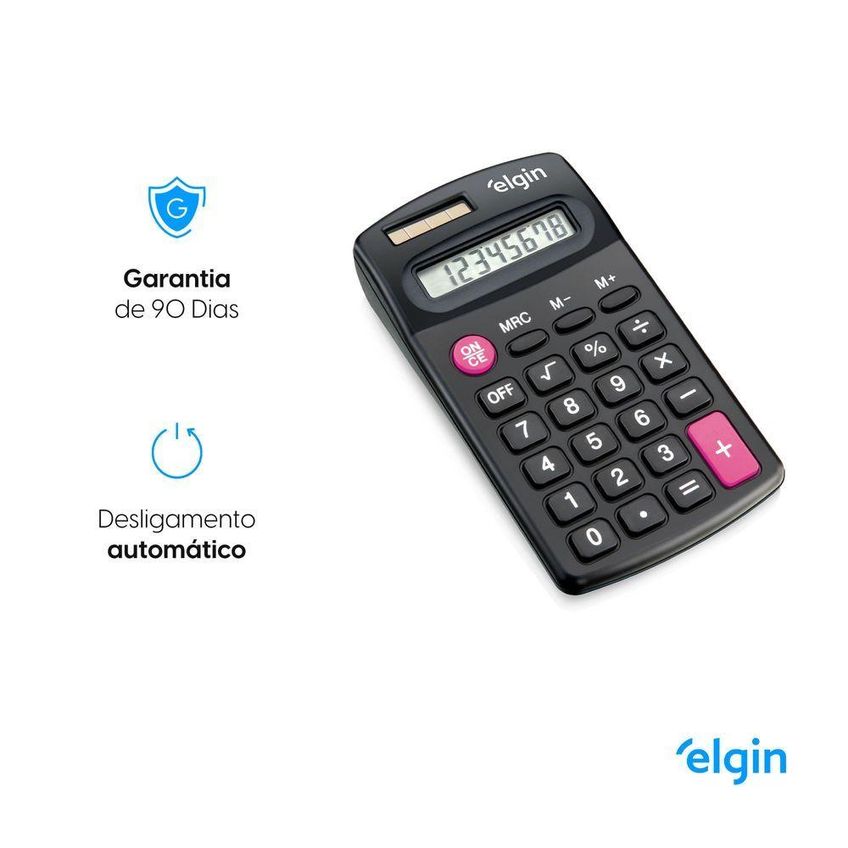 Calculadora De Bolso Elgin CB 1483 8 Dígitos 4 Operações Básicas Alimentação Solar - imagem 5