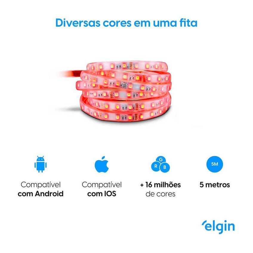 Fita Led Smart Rgb 5m Wi-fi Compatível Com Alexa E Google Home Ip44 20w Bivolt Elgin - imagem 5