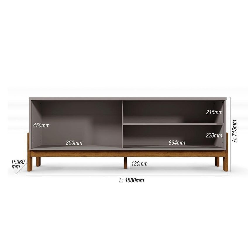 Rack Bancada Para TV New Aurora 75" 188cm MDP Grigio Fosco Canela Mobler - imagem 3