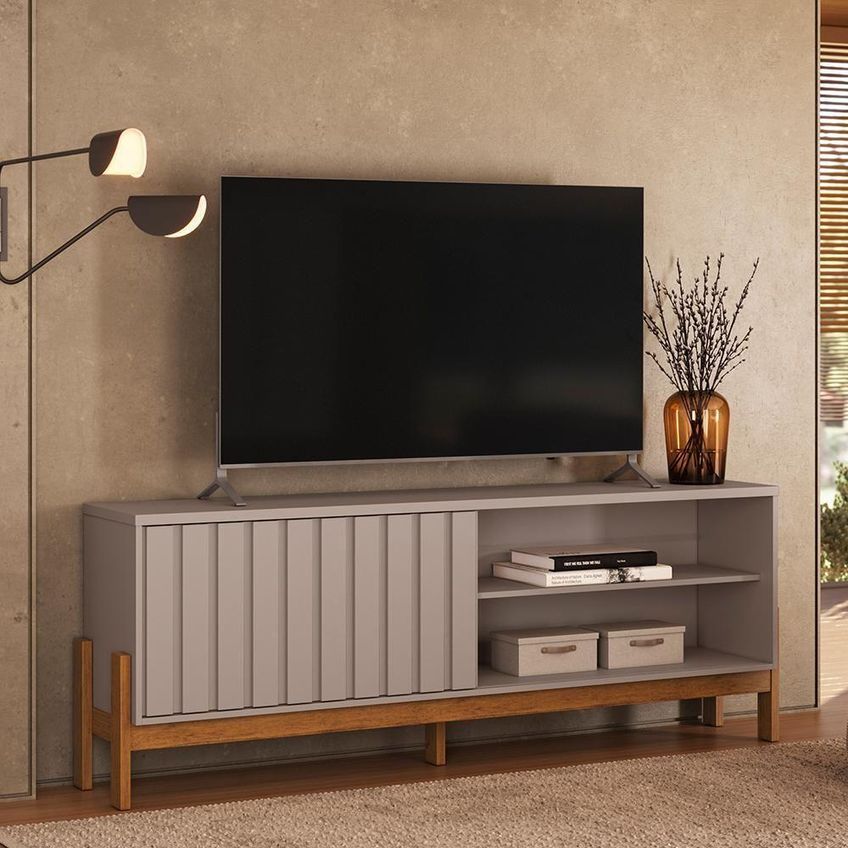 Rack Bancada Para TV New Aurora 75" 188cm MDP Grigio Fosco Canela Mobler - imagem 4