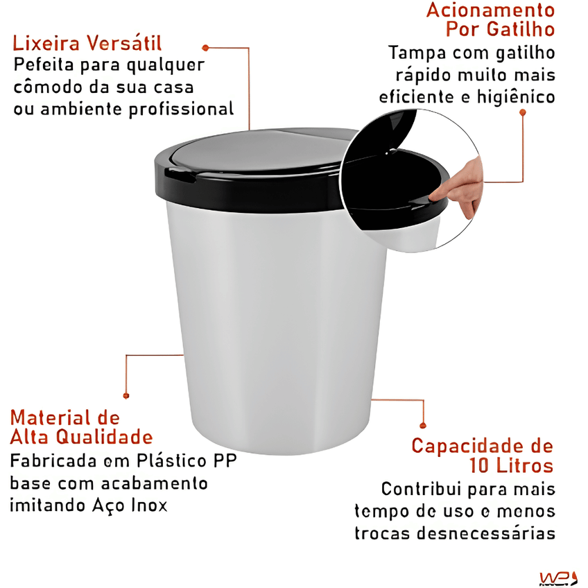 Lixeira para Escritório com Tampa 10L - Arqplast - imagem 4