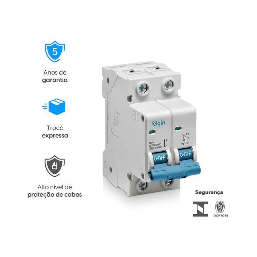 Mini Disjuntor Bipolar Curva C MCB 3KA 2 Polos 40A Bivolt Elgin - imagem 3