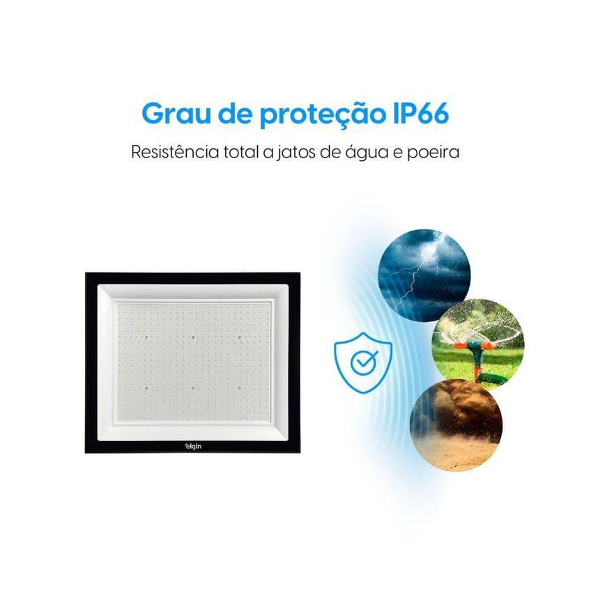 Refletor Led Lite 500 a 1000w 6500k Ip66 Preto Alta Potência Luminosa Baixo Consumo Elgin - imagem 4