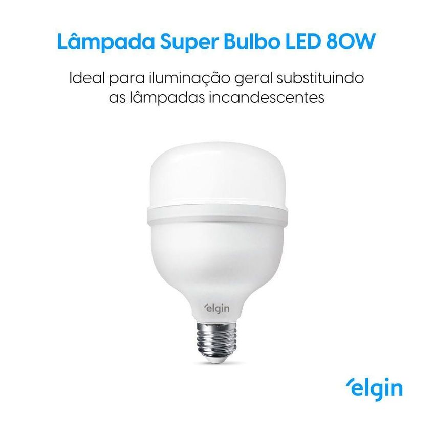 Lâmpada Led Super Bulbo 80w Bivolt Luz Branca Fria 6500k Fluxo 8000 Lúmens Alta Eficiência Elgin - imagem 4