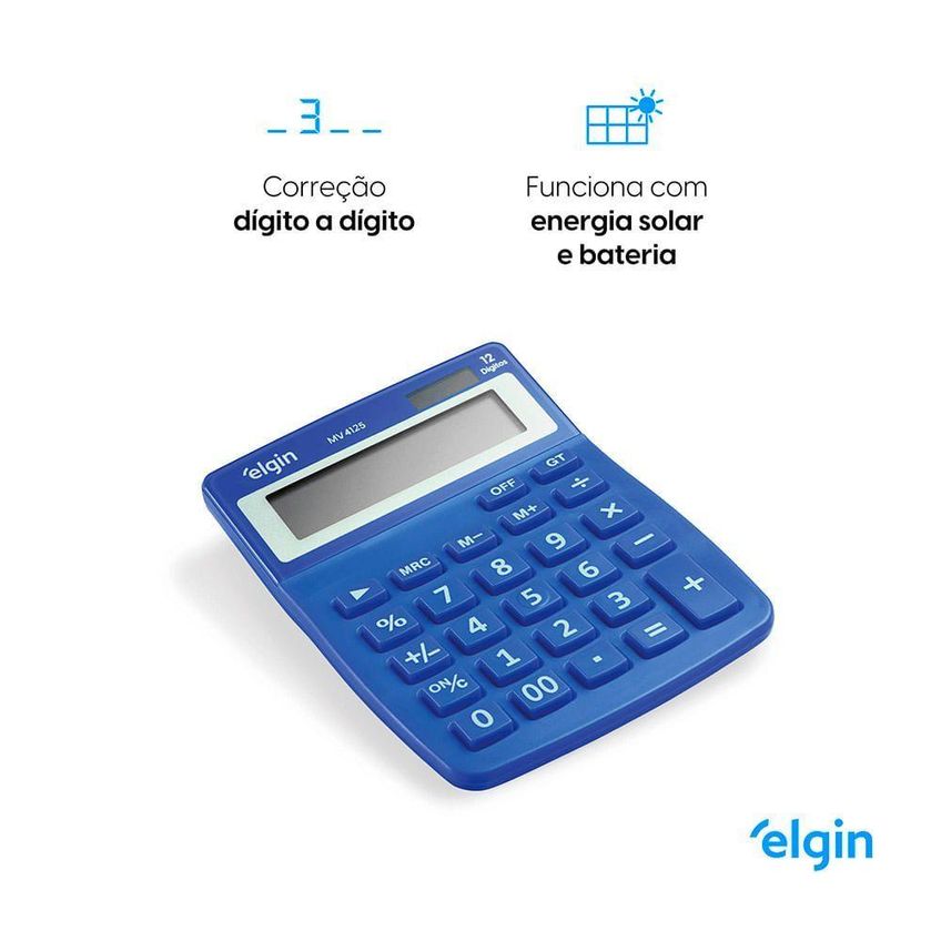 Calculadora De Mesa Elgin 4125 12 Dígitos Função Gpm Erase Azul - imagem 3
