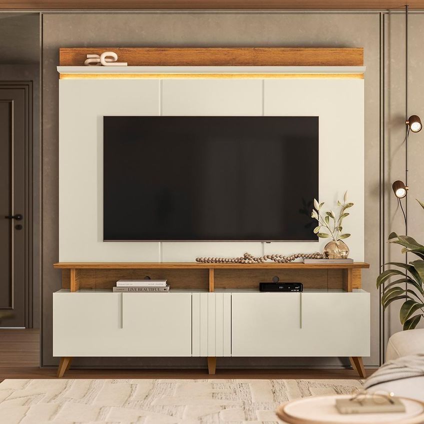Estante Home Theater Petropolis 1.8 2 Portas MDF-MDP 180cm Off White-Canela Mobler - imagem 3