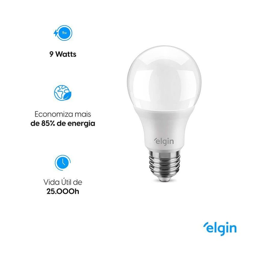 Lâmpada Led A60 9w 810 Lumens 6500k Branco Frio Bivolt Elgin - imagem 4