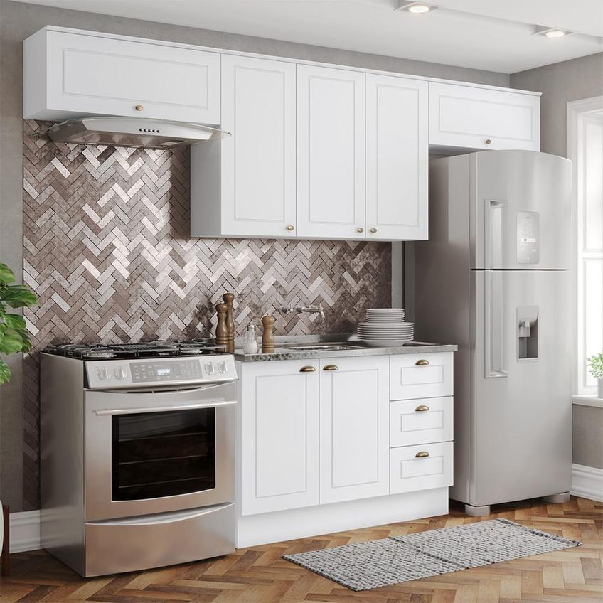Cozinha Completa Americana 4 Peças 7 Portas 3 Gavetas MDF 280cm Branco Móveis Henn - imagem 2