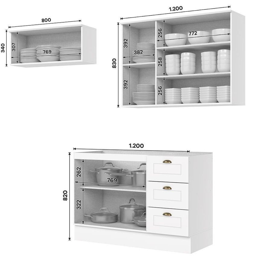 Cozinha Completa Americana 4 Peças 7 Portas 3 Gavetas MDF 280cm Branco Móveis Henn - imagem 4