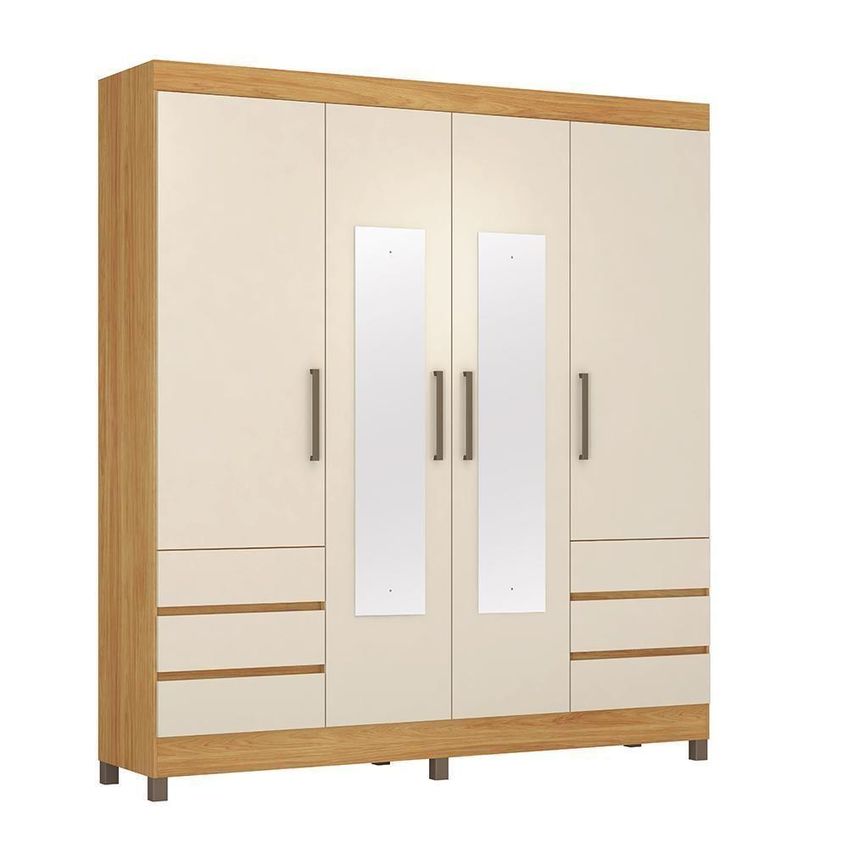 Guarda Roupa Casal Roma 4 Portas 6 Gavetas Com Espelho Cinamon-off White Demóbile - imagem 4