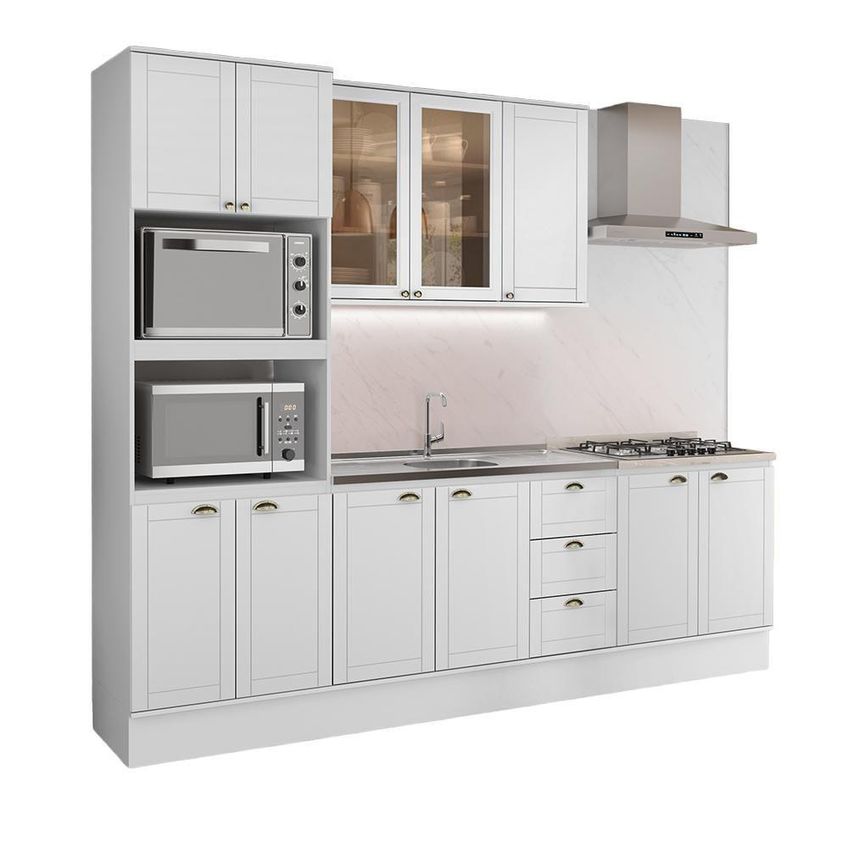 Cozinha Completa Com Balcão Milla Coast 11 Portas 3 Gavetas MDF Branco Móveis Carraro - imagem 3