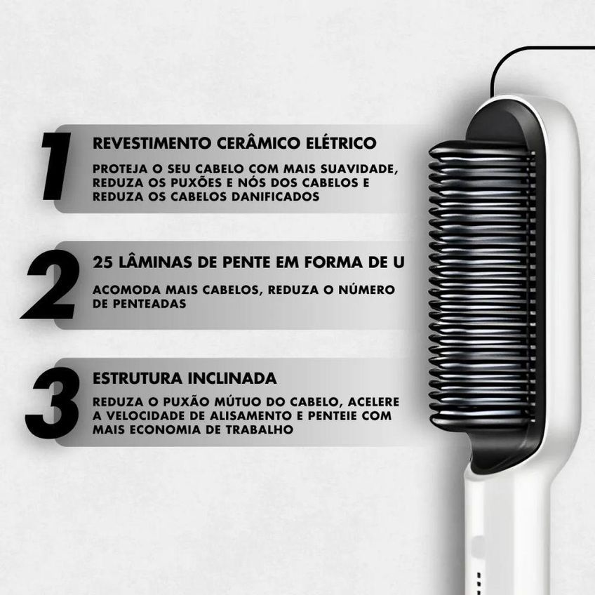 Escova Alisadora Profissional Escova De Cabelo 5 Em 1 Cerdas Cerâmicas Branca Utimix Bivolt - imagem 3