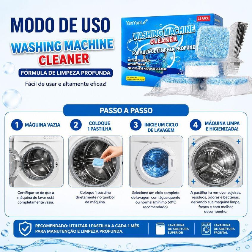 Pastilha De Limpeza Para Máquina De Lavar Roupas E Louças Kit 12 Unidades Efervescente Utimix - imagem 4